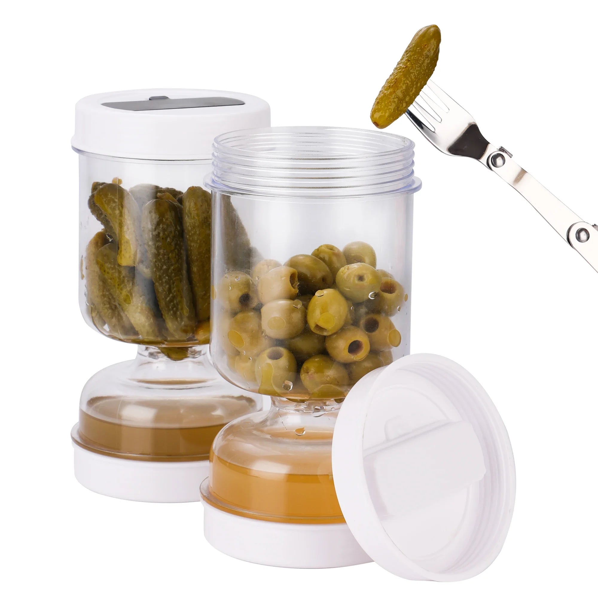 🫒 Olive & Pickle Strainer Jar – Smart Hourglass Flip Design for Fresh, Mess-Free Storage