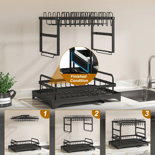 🍽️ 2-Tier Dish Drying Rack with Utensil Holder – Smart Design, Maximum Space