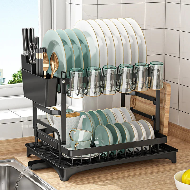 🍽️ 2-Tier Dish Drying Rack with Utensil Holder – Smart Design, Maximum Space
