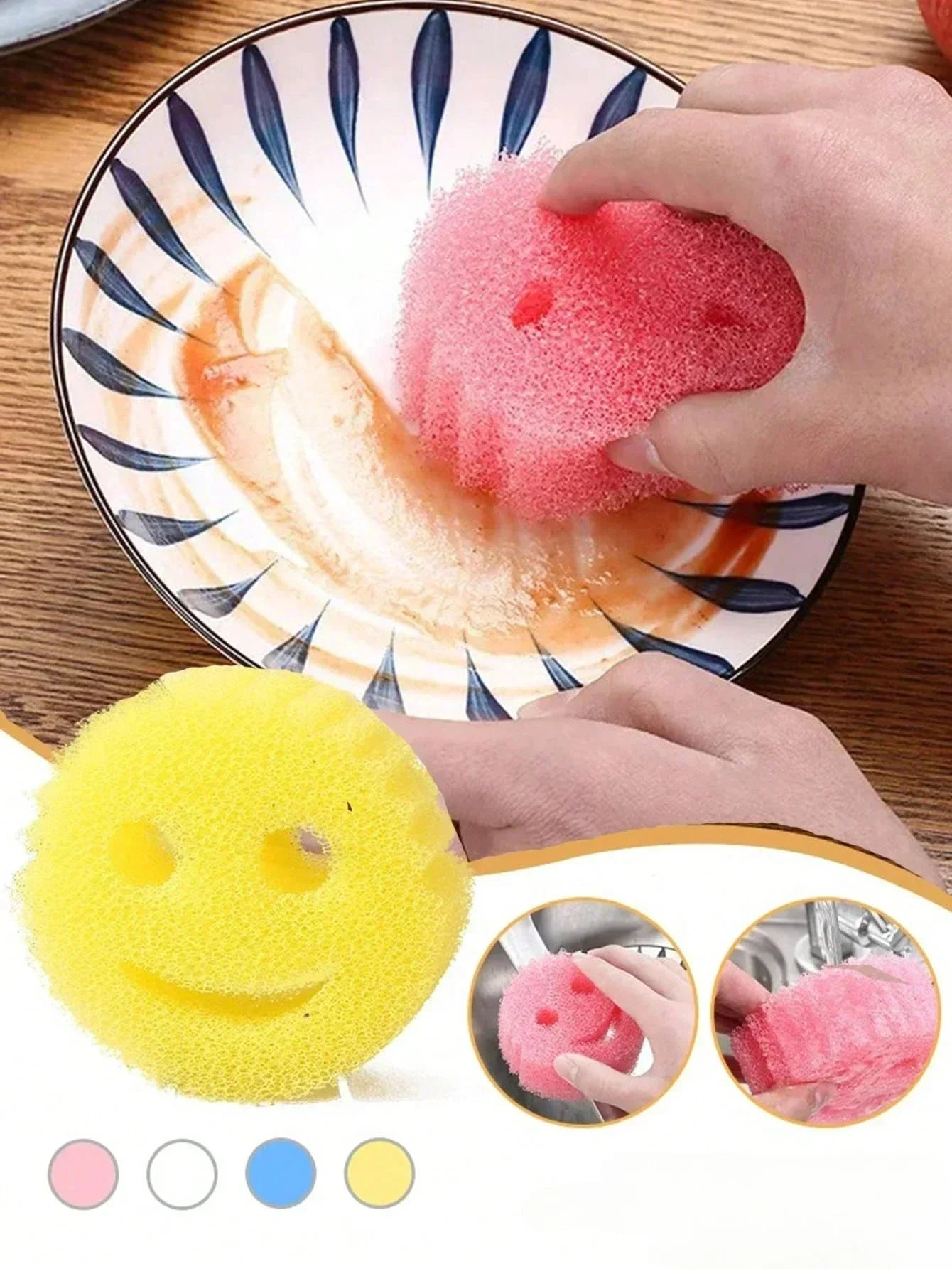 😊 Smiling Face Dishwashing Sponge – Powerful, Long-Lasting & Odor-Resistant Cleaning Magic